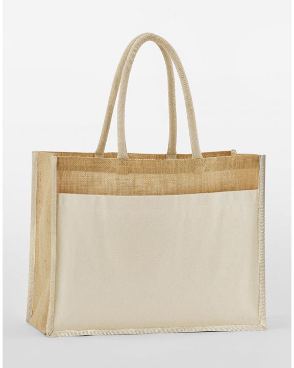 Tote bag WESTFORDMILL Cotton Pocket Natural Starched Jute Shopper voor bedrukking & borduring