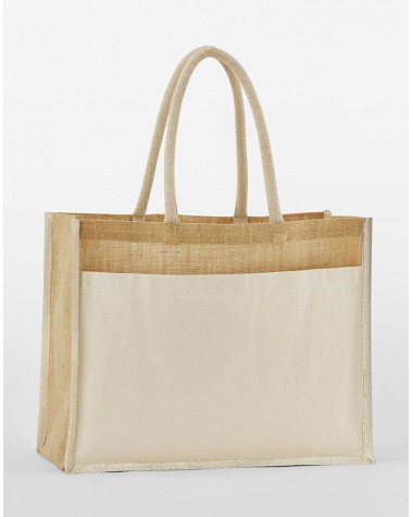 WESTFORDMILL Cotton Pocket Natural Starched Jute Shopper Tote Bag personalisierbar