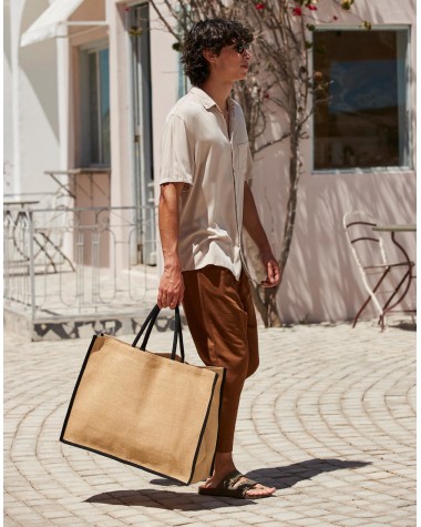 WESTFORDMILL Natural Starched Jute Market Shopper Tote Bag personalisierbar