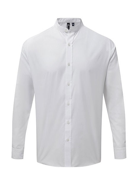 PREMIER Men´s Banded Collar Grandad Long Sleeve Shirt blanc personnalisable