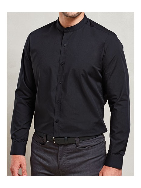 PREMIER Men´s Banded Collar Grandad Long Sleeve Shirt noir personnalisable