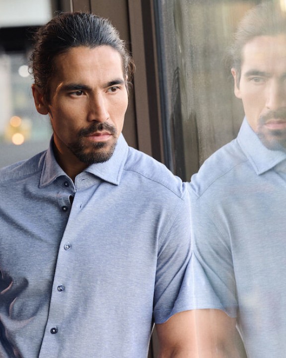 Hemd J. HARVEST & FROST Indigo Bow 133 S/S 
Hemd Tailored Fit Heren voor bedrukking &amp; borduring