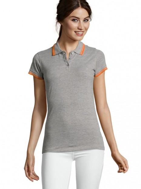 Polos à personnaliser SOL'S Pasadena Women gris chiné/orange