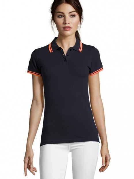 Polos à personnaliser SOL'S Pasadena Women french navy/neon orange