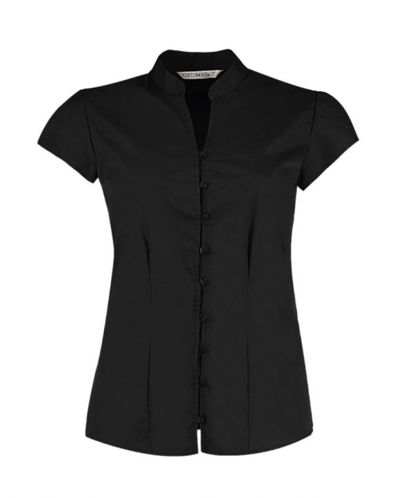 Hemd KUSTOM KIT Women's Tailored Fit Mandarin Collar Blouse SSL voor bedrukking & borduring