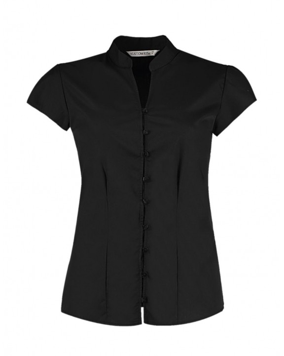 Hemd KUSTOM KIT Women's Tailored Fit Mandarin Collar Blouse SSL voor bedrukking &amp; borduring