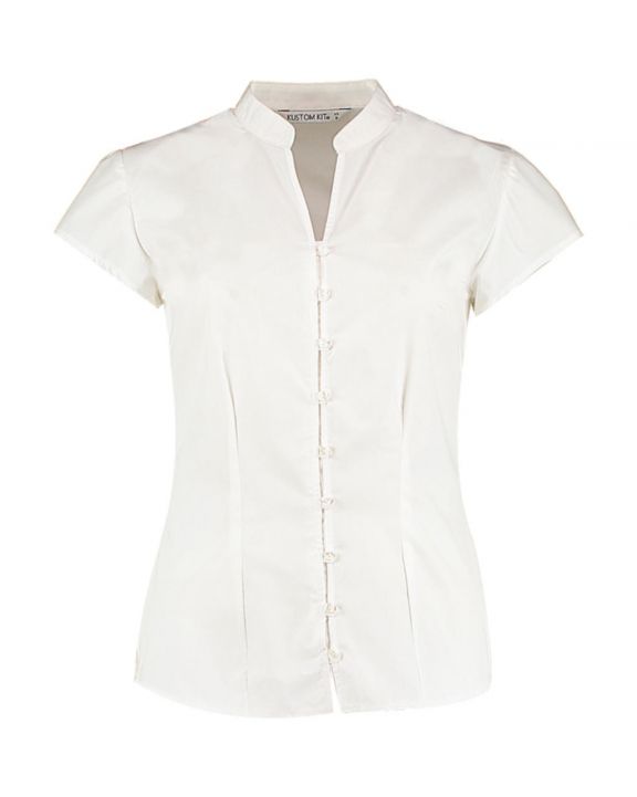 Hemd KUSTOM KIT Women's Tailored Fit Mandarin Collar Blouse SSL voor bedrukking & borduring