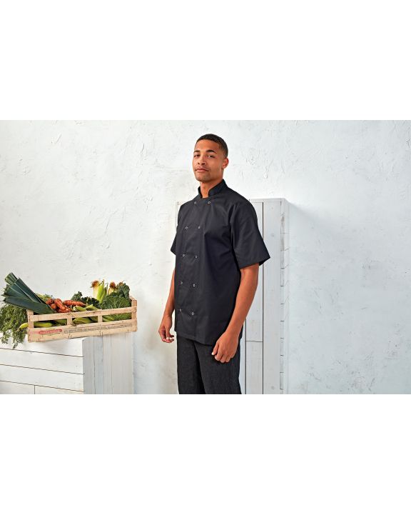 Jas PREMIER Studded Front Short Sleeve Chef's Jacket voor bedrukking & borduring